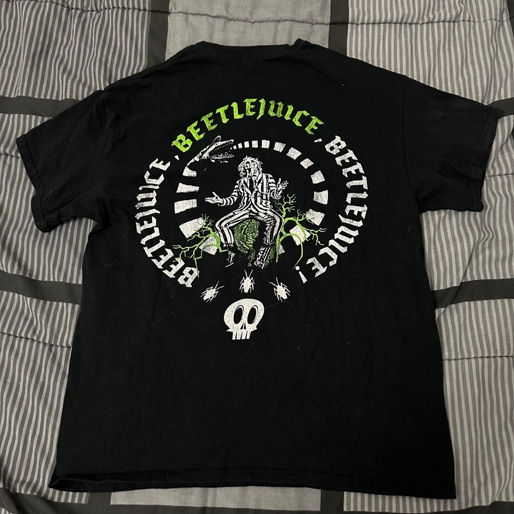 Beetlejuice Shirt Men Large Black Short Sleeve Graphic Skull Snake Movie Tee